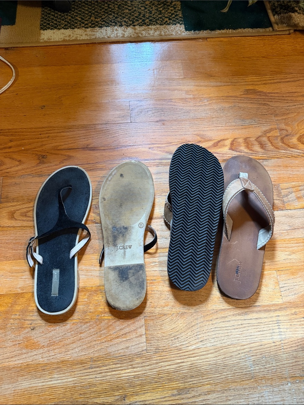 J. Crew Black with adjustable straps,Tan Women's Flip Flop Sandals 2pairs.